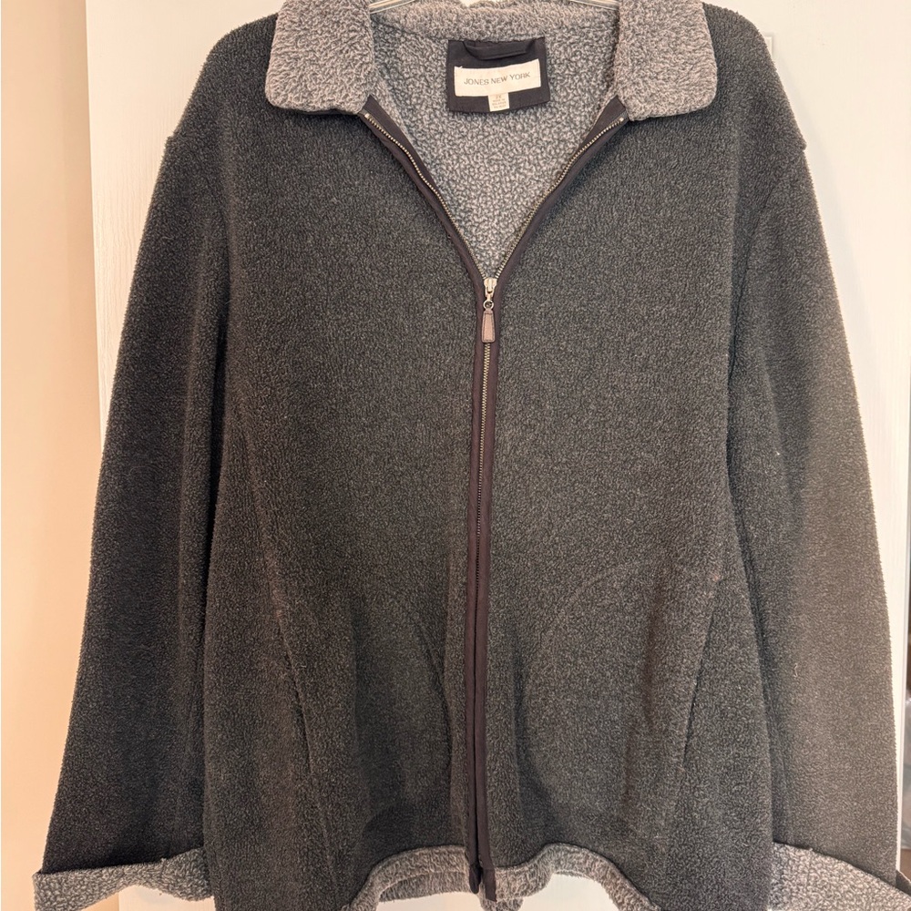 Jones New York Charcoal Gray Teddy Zip Jacket